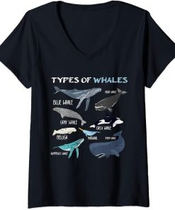 Womens Types Of Whales - Orca Narwhal V-Neck T-Shirt