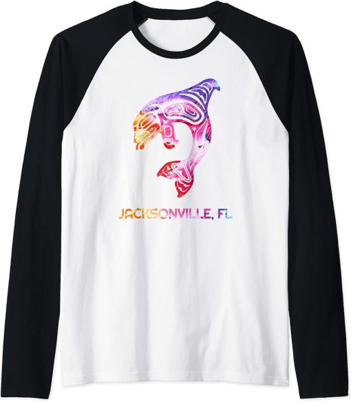 Tribal Jacksonville Orca Killer Whale Native American Raglan Baseball Tee