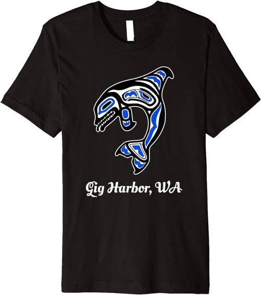 Blue Native American Gig Harbor WA Tribal Orca Killer Whale Premium T-Shirt