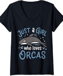 Womens Orca Just a Girl Who Loves Orcas Gift for Orca Whale Lovers V-Neck T-Shirt