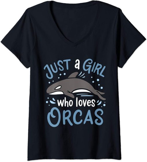 Womens Orca Just a Girl Who Loves Orcas Gift for Orca Whale Lovers V-Neck T-Shirt