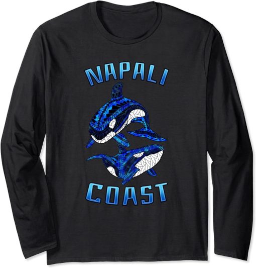 Napali Coast Hawaii Vacation Tribal Whale Orca Long Sleeve T-Shirt