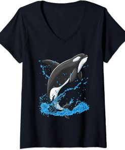 Womens Orca Killer Whale Graphic Gift V-Neck T-Shirt
