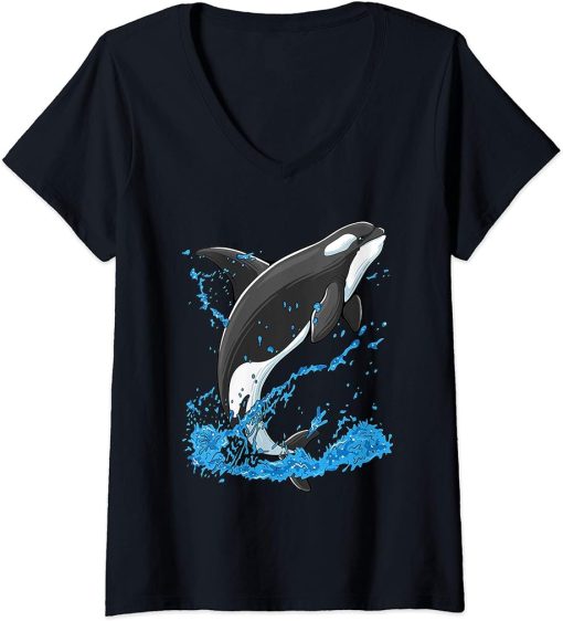 Womens Orca Killer Whale Graphic Gift V-Neck T-Shirt