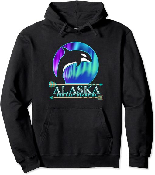 Alaska State Pride Alaska Northern Lights Alaskan Orca Whale Pullover Hoodie