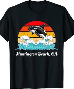 Vintage Huntington Beach CA Distressed Orca Killer Whale Art T-Shirt