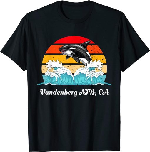 Vintage Vandenberg-AFB CA Distressed Orca Killer Whale Art T-Shirt