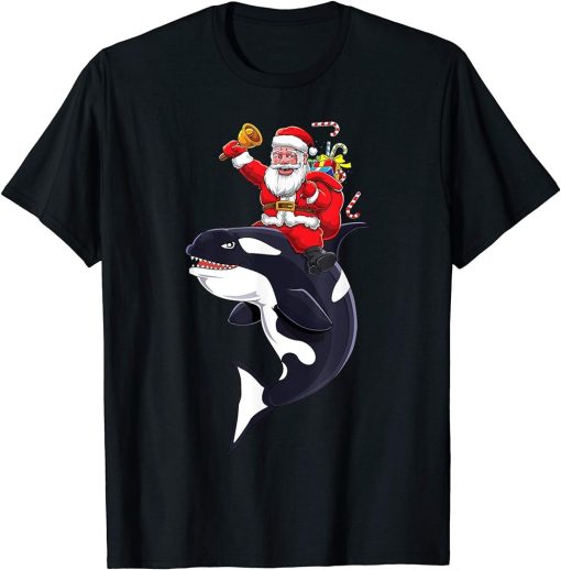 Cute Santa Claus Riding Orca Killer Whale Sea Animal Gift T-Shirt