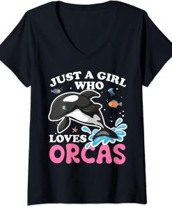 Womens Funny Orca Lover Graphic for Women Girls Kids Whale V-Neck T-Shirt